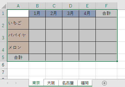 ［東京］シートの表を選択