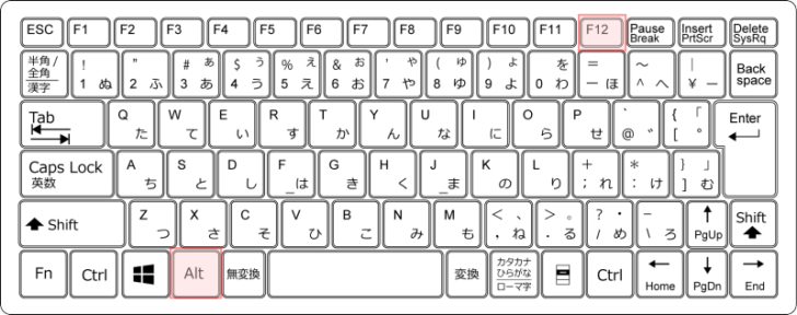 キーボード［alt］+［f12］