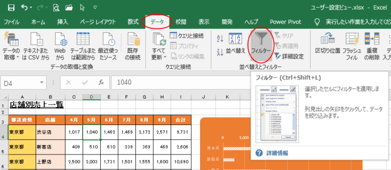 ［データ］タブの［並べ替えとフィルター］グループにある［フィルター］