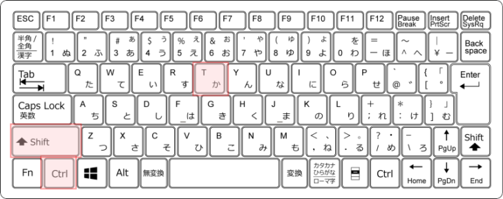 キーボード［Ctrl］+［Shift］+［T］