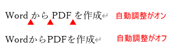 ［日本語と英字の間隔を自動調整する］がオンとオフの違い