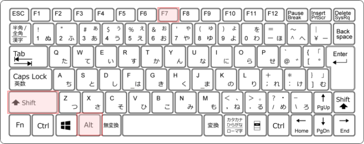 キーボード［Alt］+［Shift］+［F7］