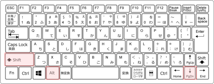 キーボード［Alt］+［Shift］+［↓］