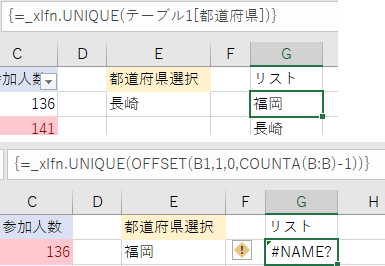 Excel2019でUNIQUE関数を使ったシートを表示