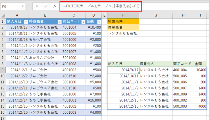 データがテーブルの場合の数式