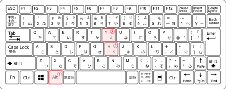 キーボード［Alt］→［H］→［Y］