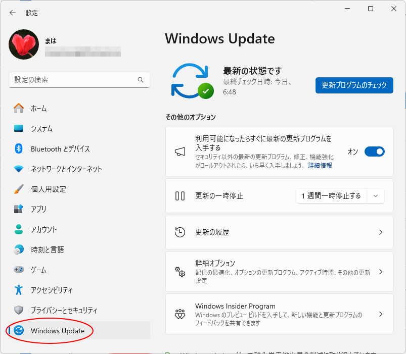 windows 11の設定の［Windows Update］