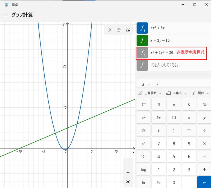 1つの数式を非表示したグラフ