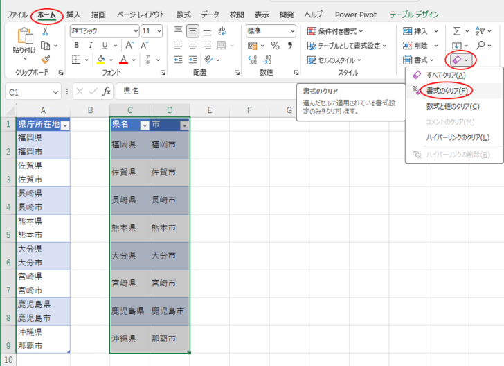 ［ホーム］タブの［編集］グループにある［書式のクリア］