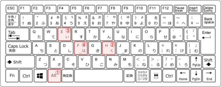 キーボード［Alt］→［H］→［E］→［F］