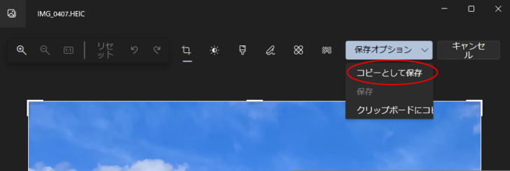 ［保存オプション］の［コピーとして保存］