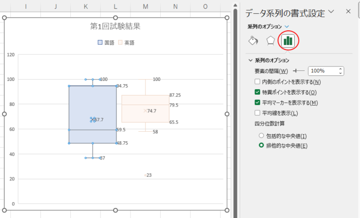 ［データ系列の書式設定］作業ウィンドウの［系列のオプション］