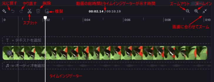 Clipchamのタイムラインの画面構成