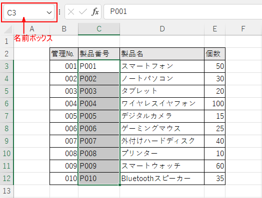 シートの［名前ボックス］