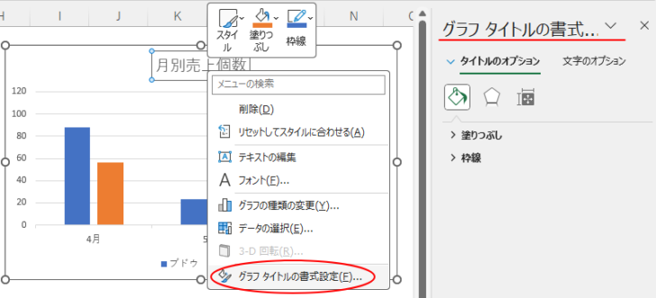 ショートカットメニューの［要素名の書式設定］をクリックして［グラフの書式設定］作業ウィンドウを表示