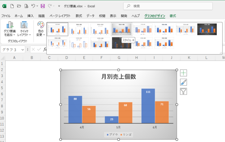 グラフにクイックスタイルを適用