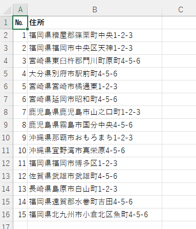 条件付き書式設定をする前のサンプル表