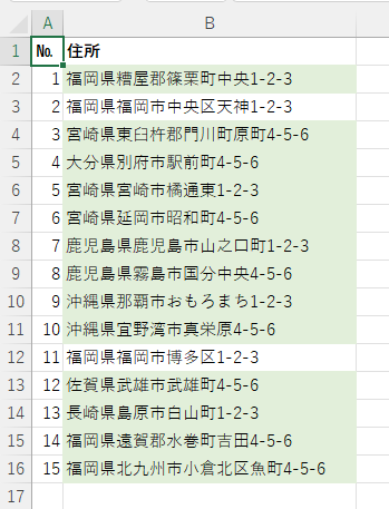 条件付き書式設定後の表