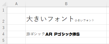 フォントサイズが混在したセルとフォントの種類が混在したセル