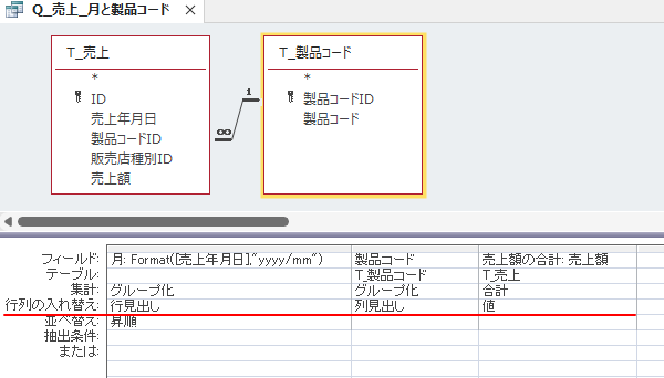 デザイングリッドに［行列の入れ替え］