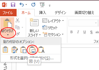 ［貼り付け］の［貼り付けのオプション］-［図］