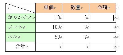 Wordの表のセルを選択
