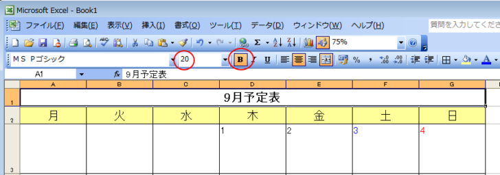 フォントサイズと太字の書式設定