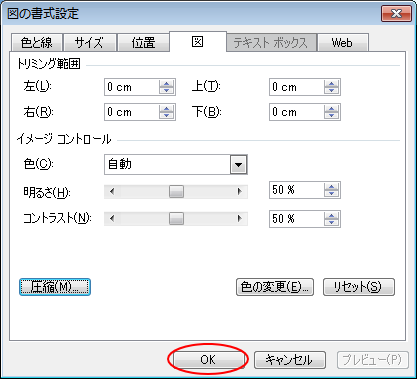 ［図の書式設定］ダイアログボックスの［OK］ボタン