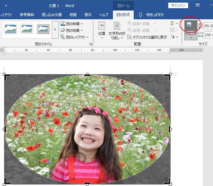 ［図の形式］タブの［トリミング］ボタン