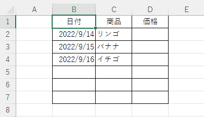 余分なセルまで罫線を引いた表