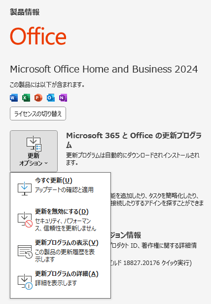 Word2024の［更新オプション］