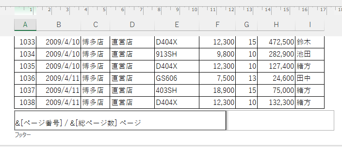 フッターに［ページ番号/総ページ数］を表示