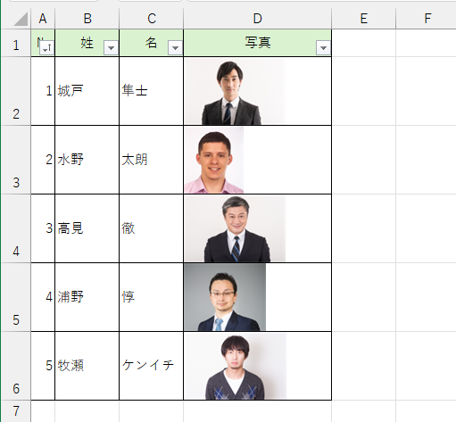 セル幅とセルの高さを調整した後の画像