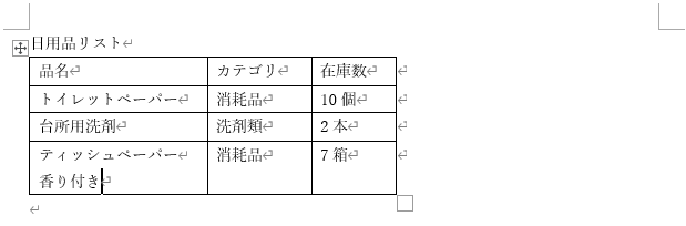 改行して自動的に行の高さが広がった表
