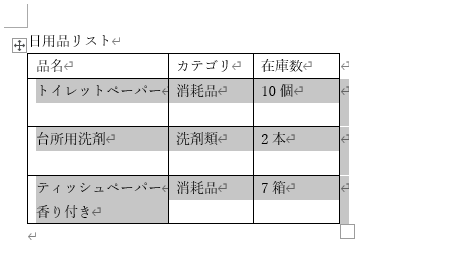 行の高さを揃えた表