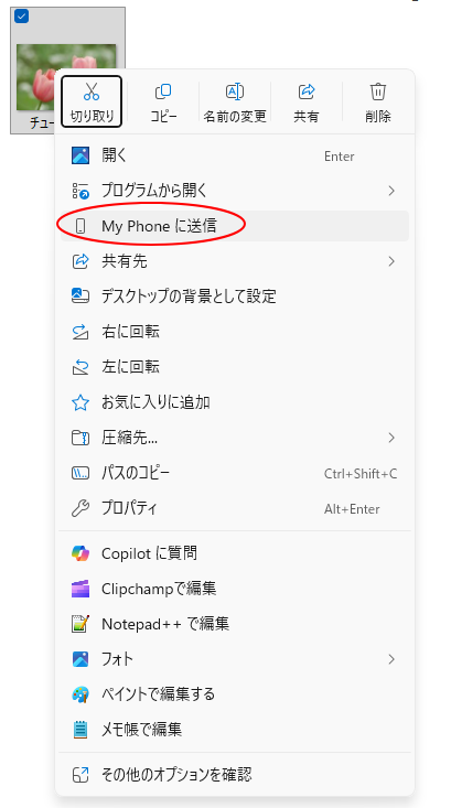 ショートカットメニューの［My Phoneに送信］