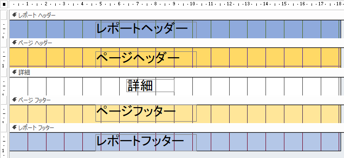 グループ化の設定をしていない場合のレポートのデザインビュー