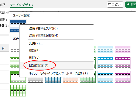 ショートカットメニューの［既定に設定］
