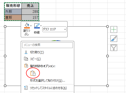 ショートカットメニューの［貼り付け］