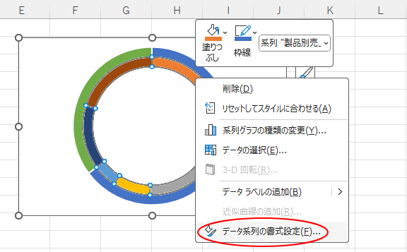 ショートカットメニューの［データ系列の書式設定］