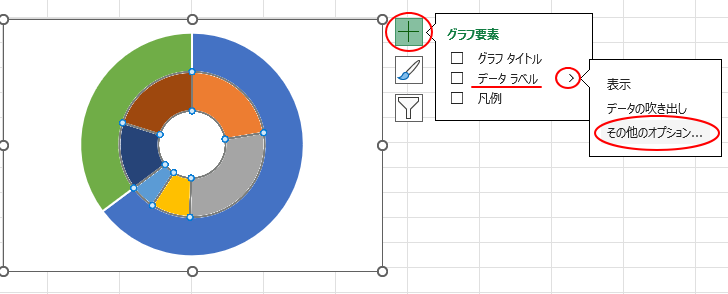［グラフ要素］をクリックして、［データラベル］-［その他のオプション］