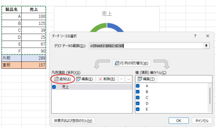 ［データソースの選択］ダイアログボックスの［追加］