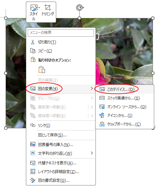 ショートカットメニューの［図の変更］-［このデバイス］