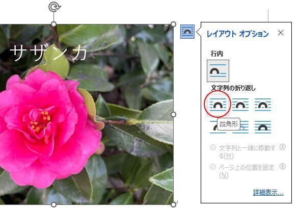 レイアウトオプションの［四角形］