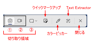 スクリーンショットコントロールバーのコマンド