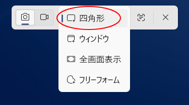 画面領域の選択肢