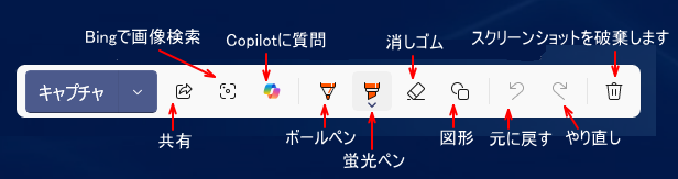 クイックマークアップのツールバー