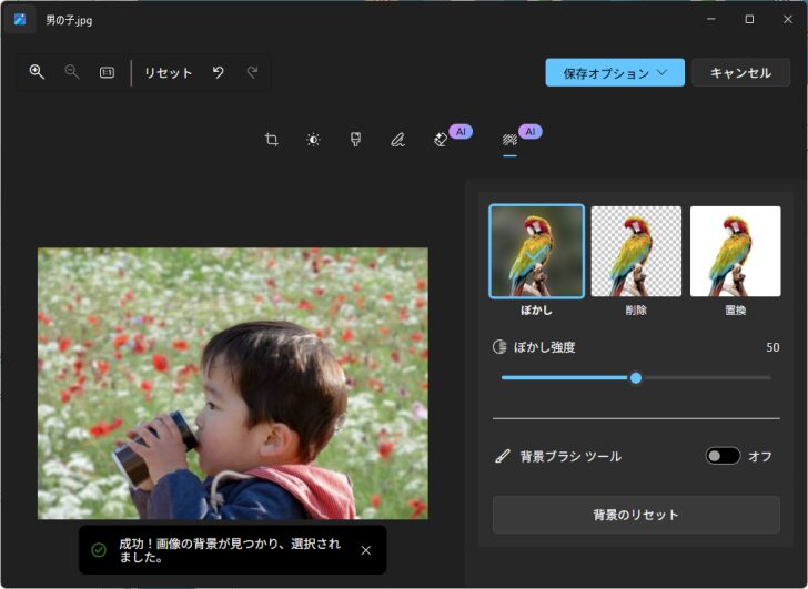フォトの［ぼかし］設定画面