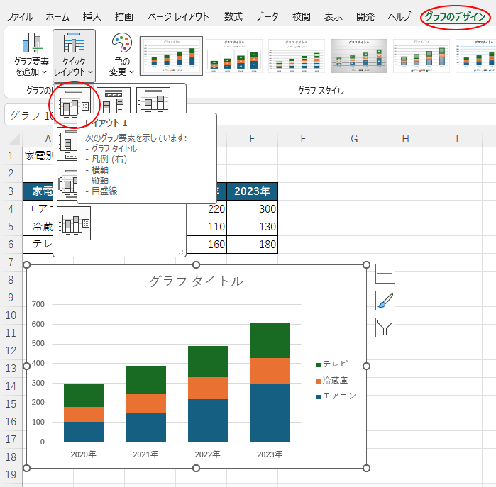［クイックレイアウト］の［レイアウト1］