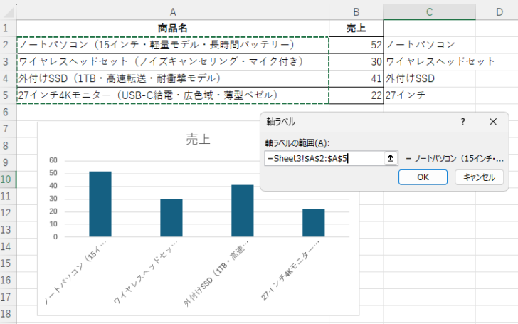 ［軸ラベルの範囲］ダイアログボックス